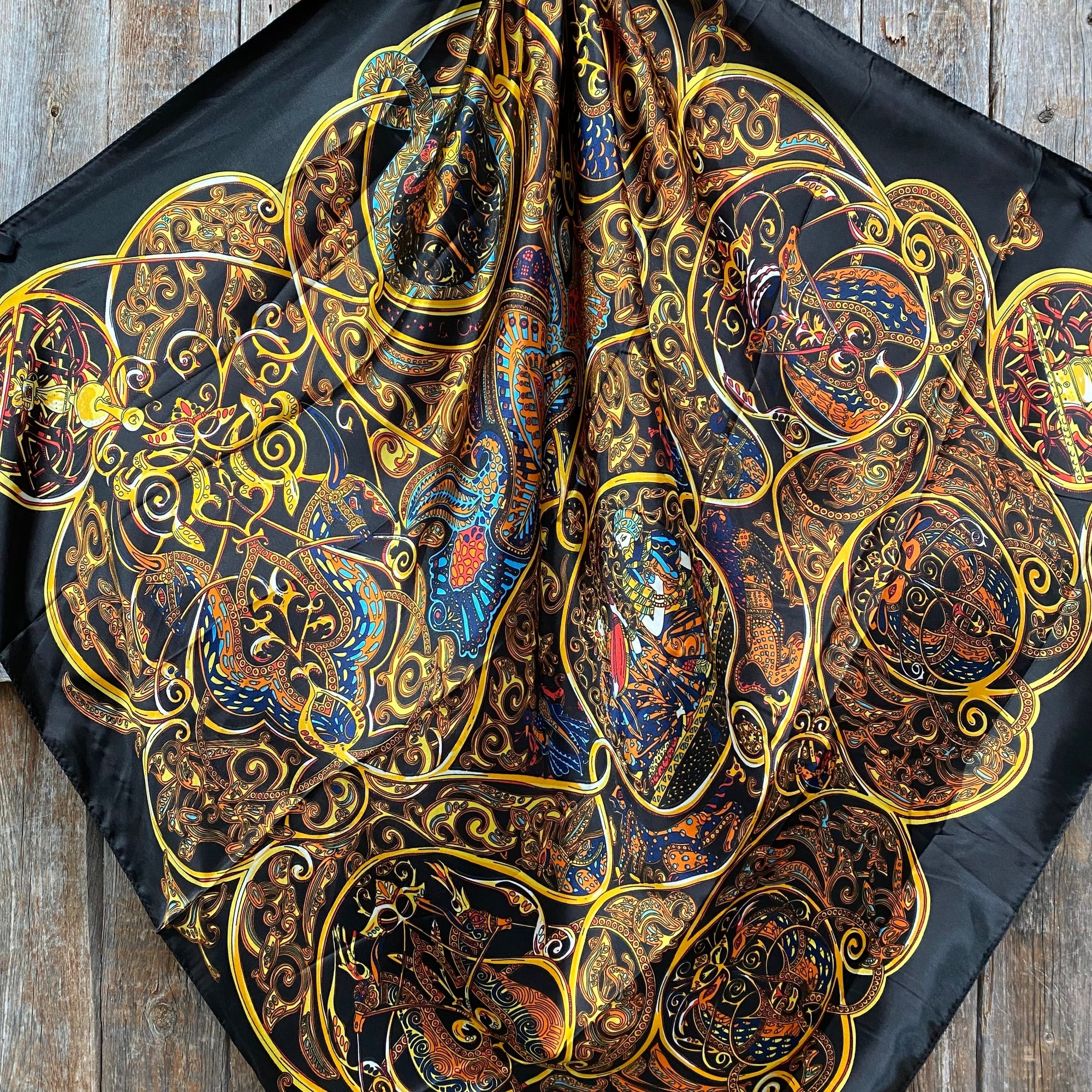 35X35"  Black &amp; Gold Wild Rag / Scarf WR3303