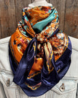 35X35" Blue and Brown Floral Wild Rag / Scarf WR3349
