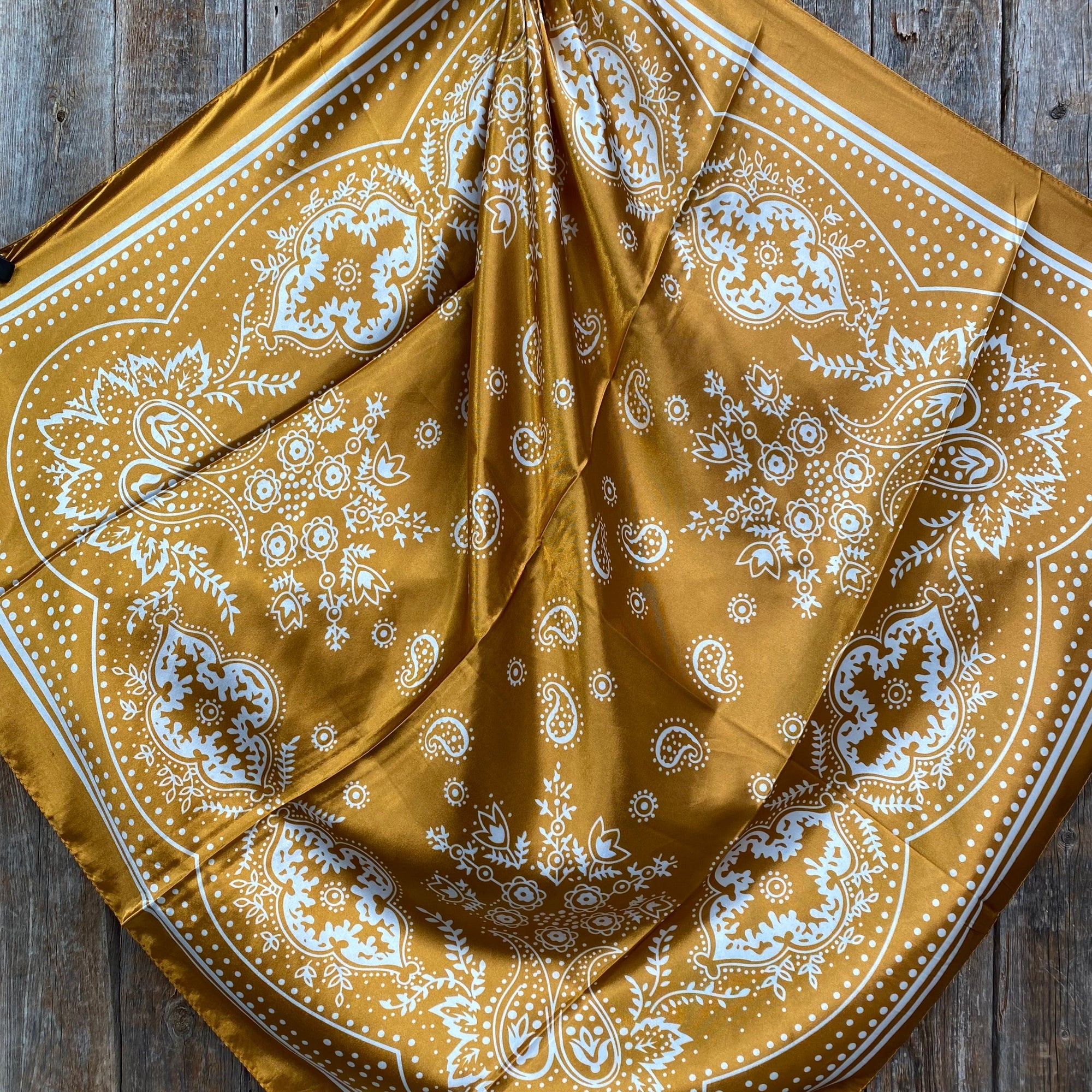 35X35"  Mustard Floral Paisley Wild Rag / Scarf WR3379