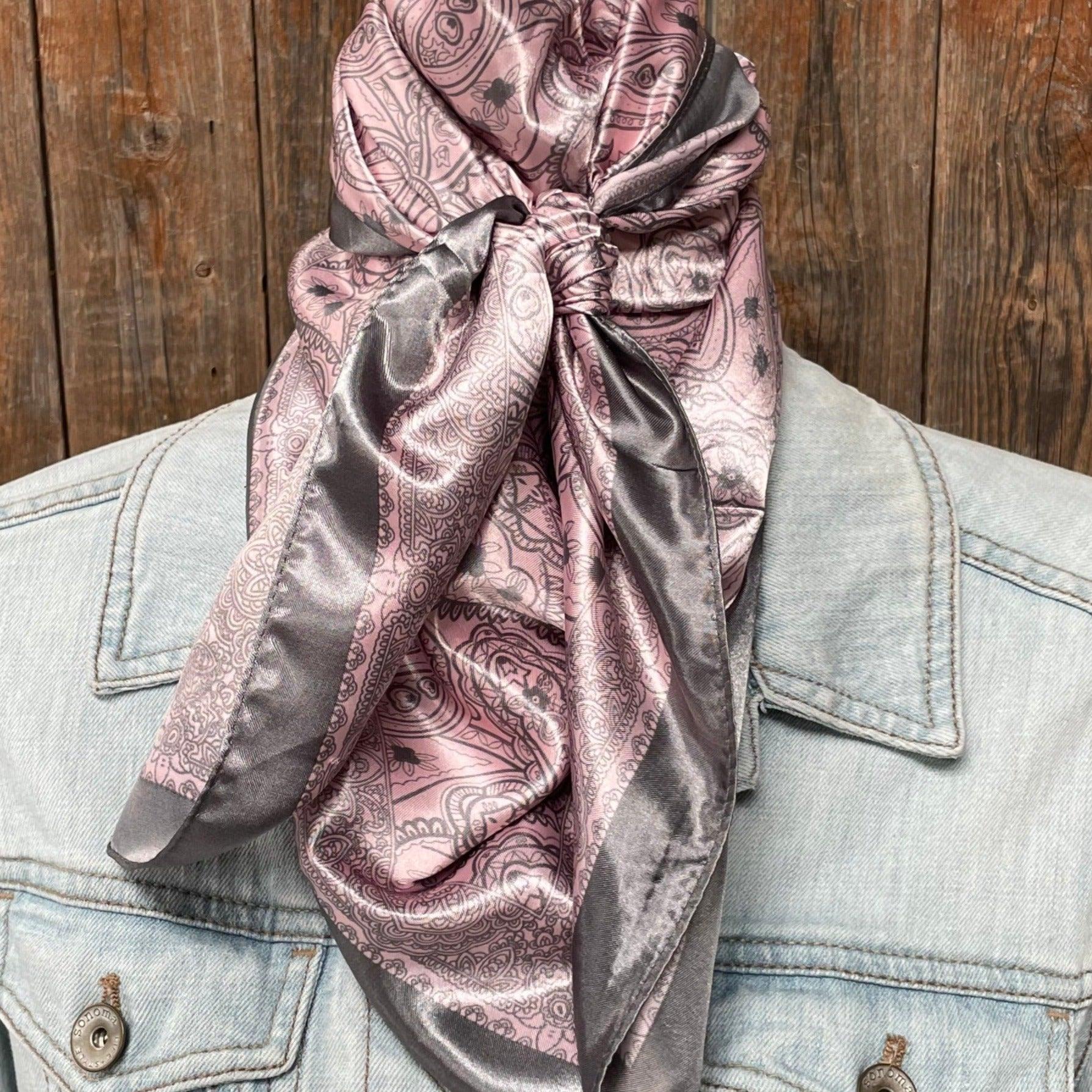 35X35"  Pink &amp; Grey Paisley Wild Rag / Scarf WR3400