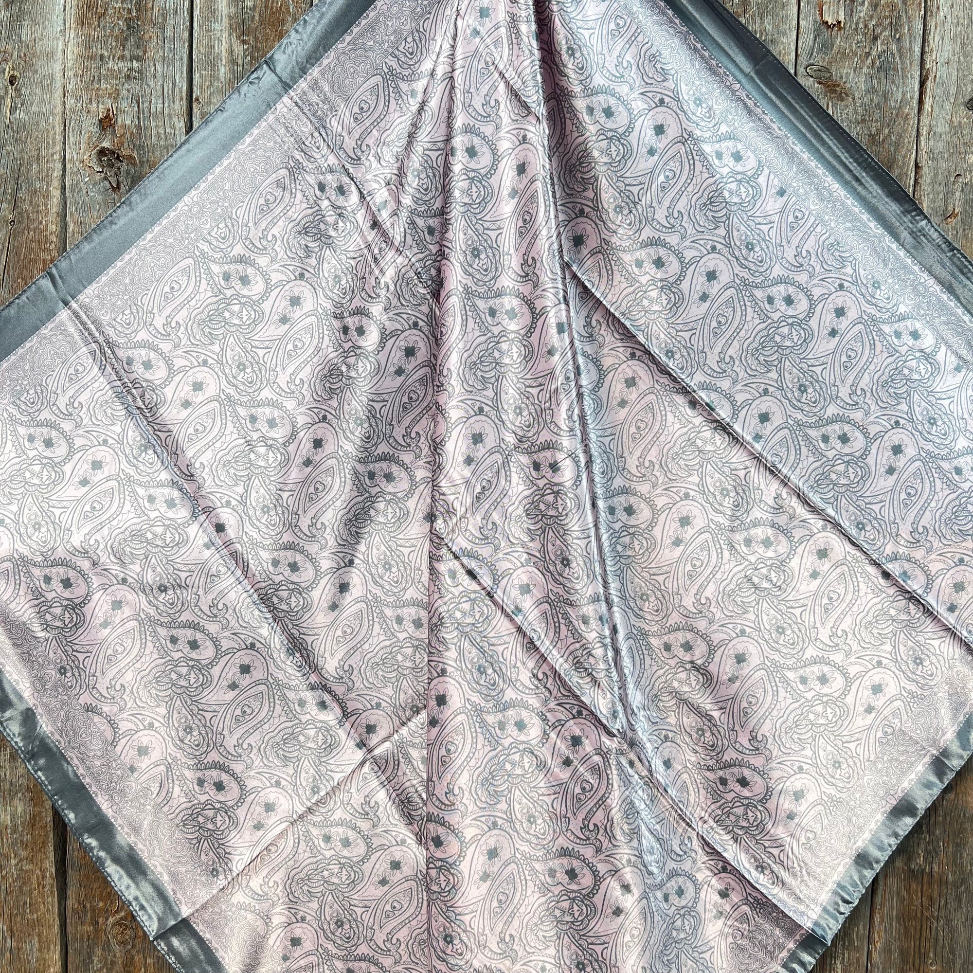 35X35"  Pink &amp; Grey Paisley Wild Rag / Scarf WR3400