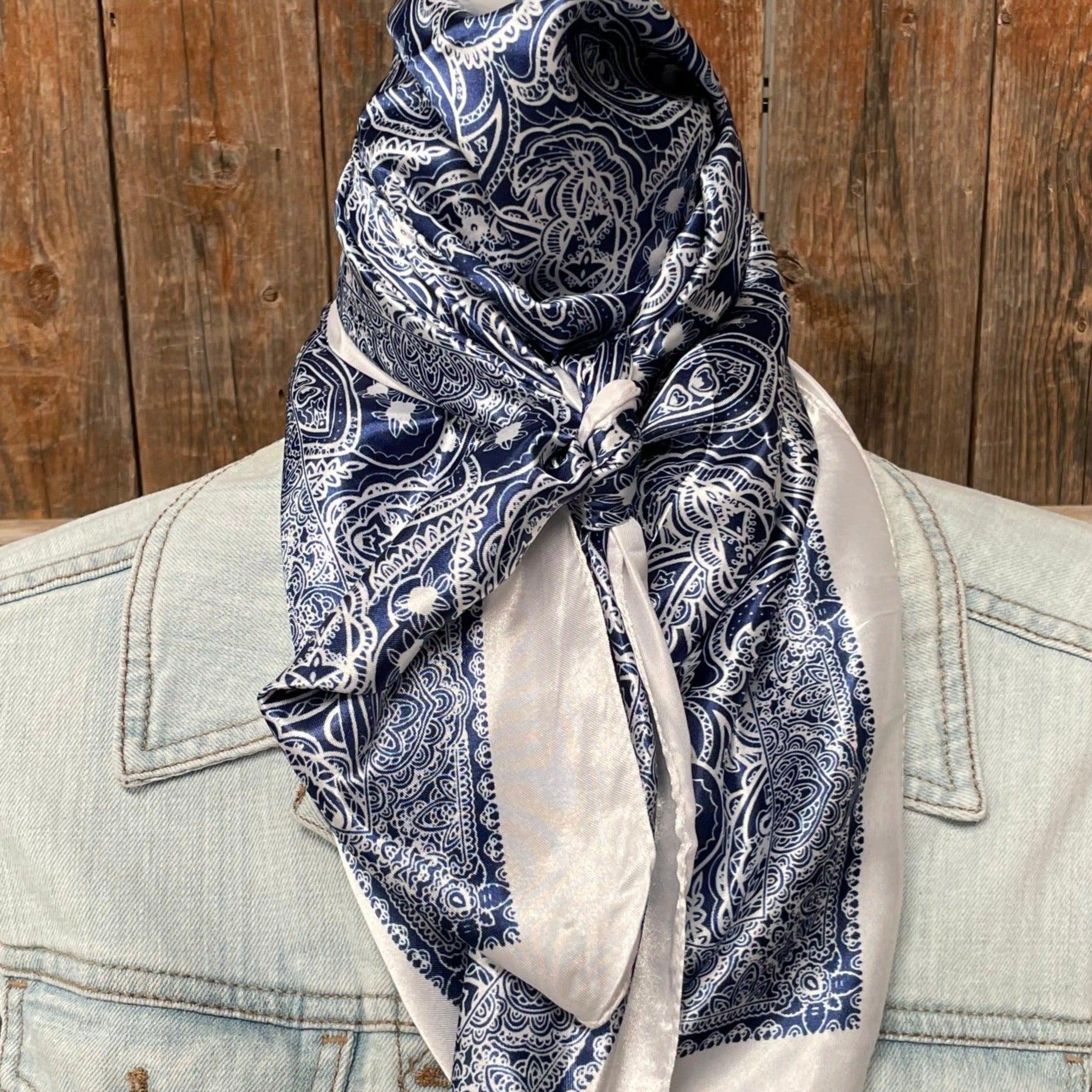 35X35"  Blue &amp; White Paisley Wild Rag / Scarf WR3403