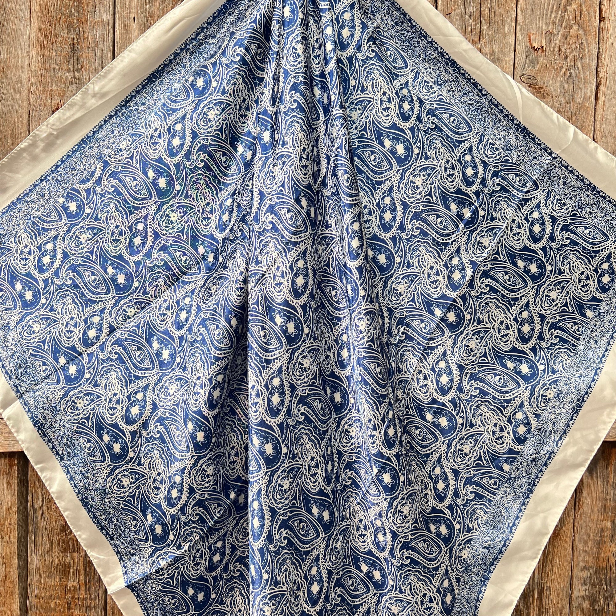 35X35"  Blue &amp; White Paisley Wild Rag / Scarf WR3403
