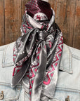 35X35"  Grey/Red/Pink Paisley Wild Rag / Scarf WR3404