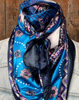 35X35"  Blue/Pink/Purple Paisley Wild Rag / Scarf WR3406