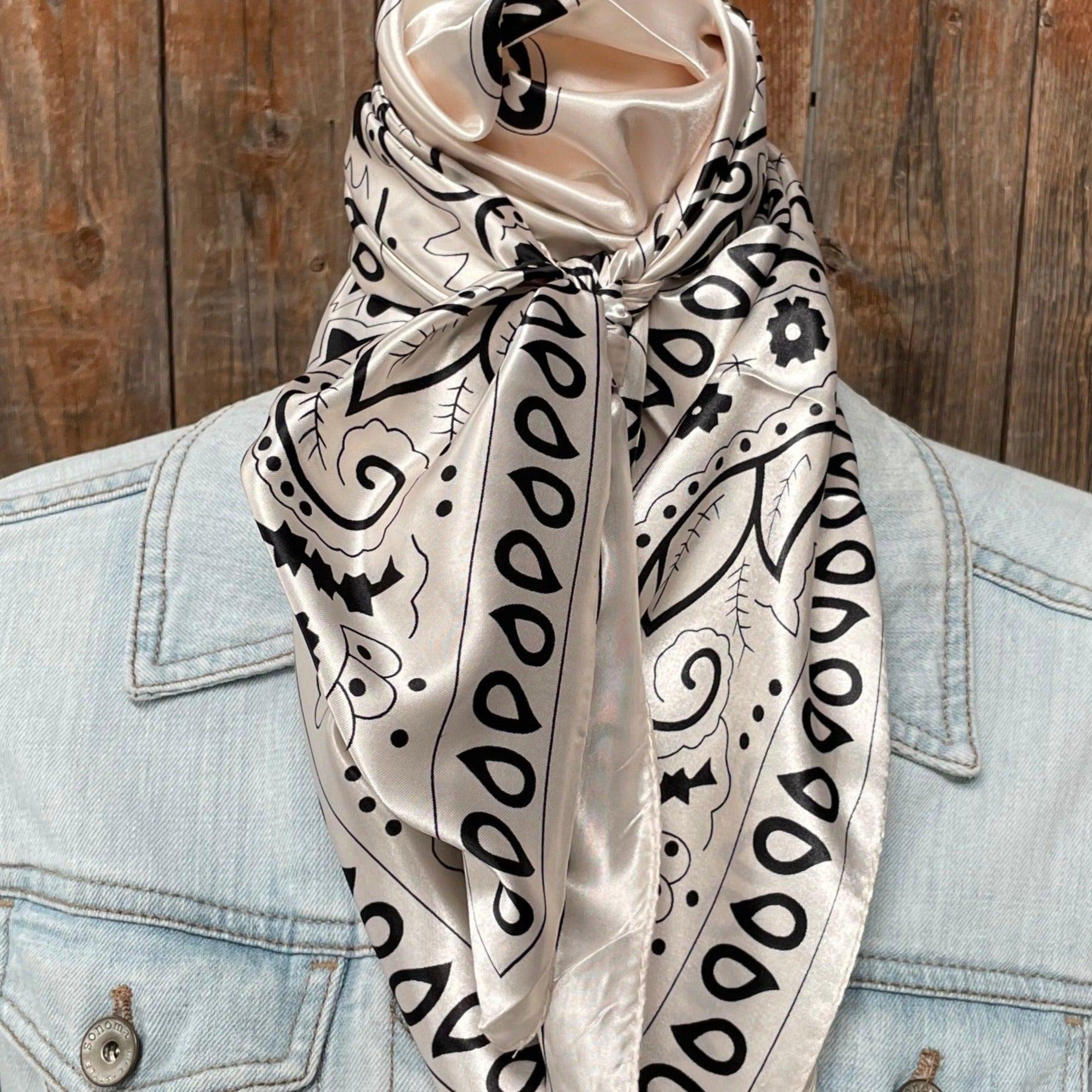 35X35"  Cream &amp; Black Paisley Wild Rag / Scarf WR3412