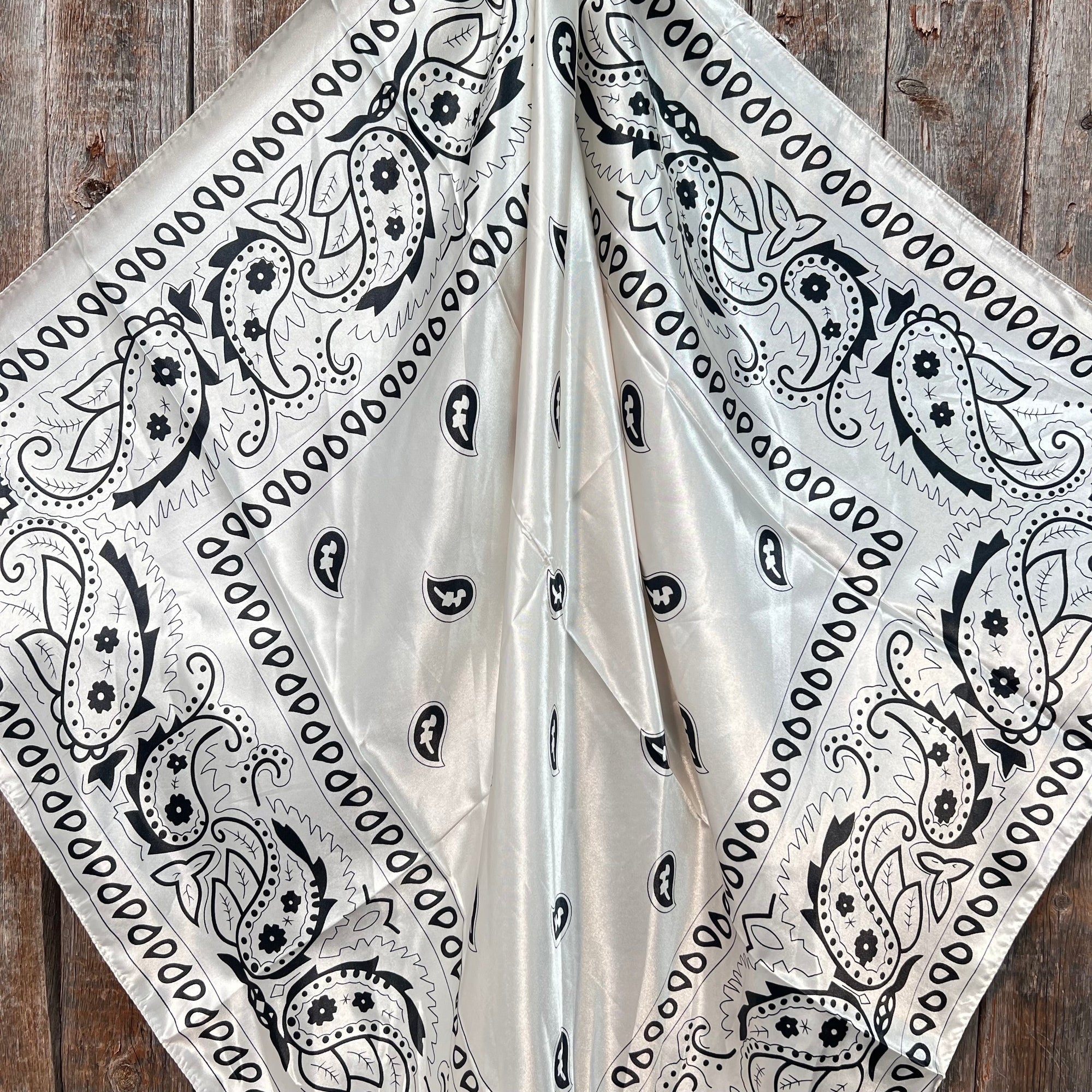 35X35"  Cream &amp; Black Paisley Wild Rag / Scarf WR3412