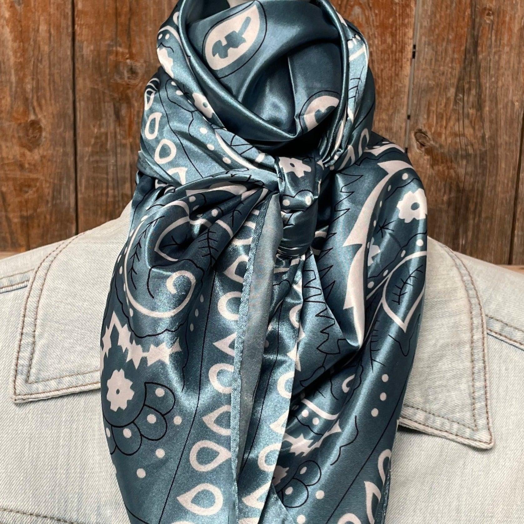 35X35"  Blue &amp; White Paisley Wild Rag / Scarf WR3414