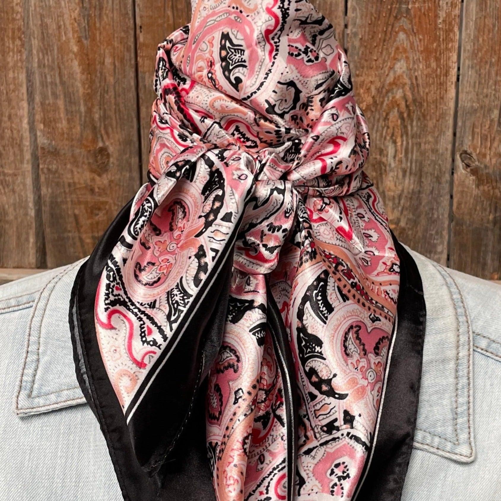 35X35"  Pink &amp; Black Paisley Wild Rag / Scarf WR3415