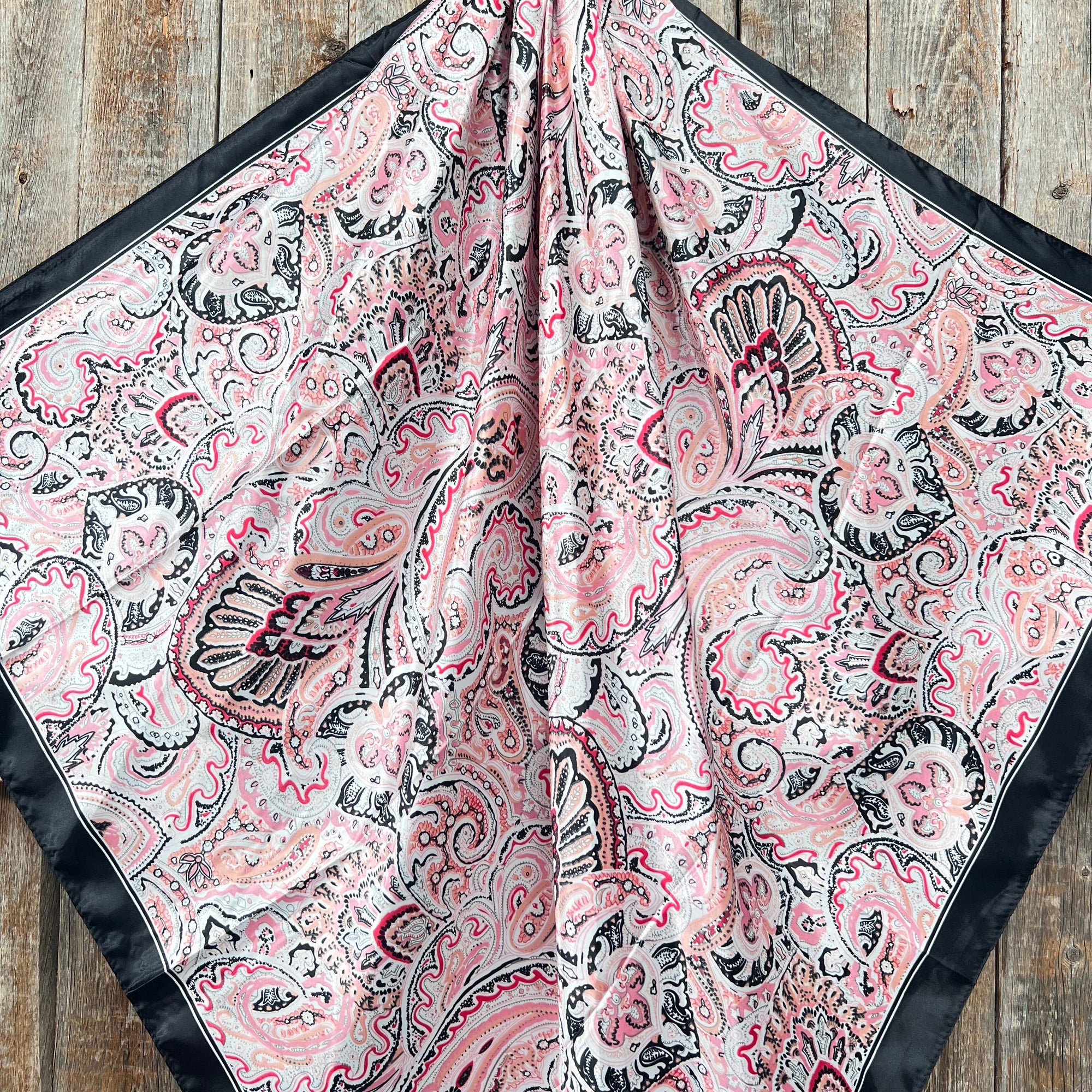 35X35"  Pink &amp; Black Paisley Wild Rag / Scarf WR3415