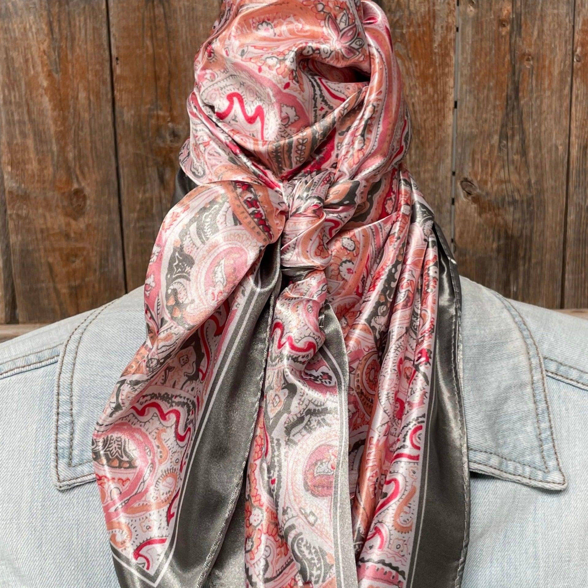 35X35"  Pink &amp; Grey Paisley Wild Rag / Scarf WR3416