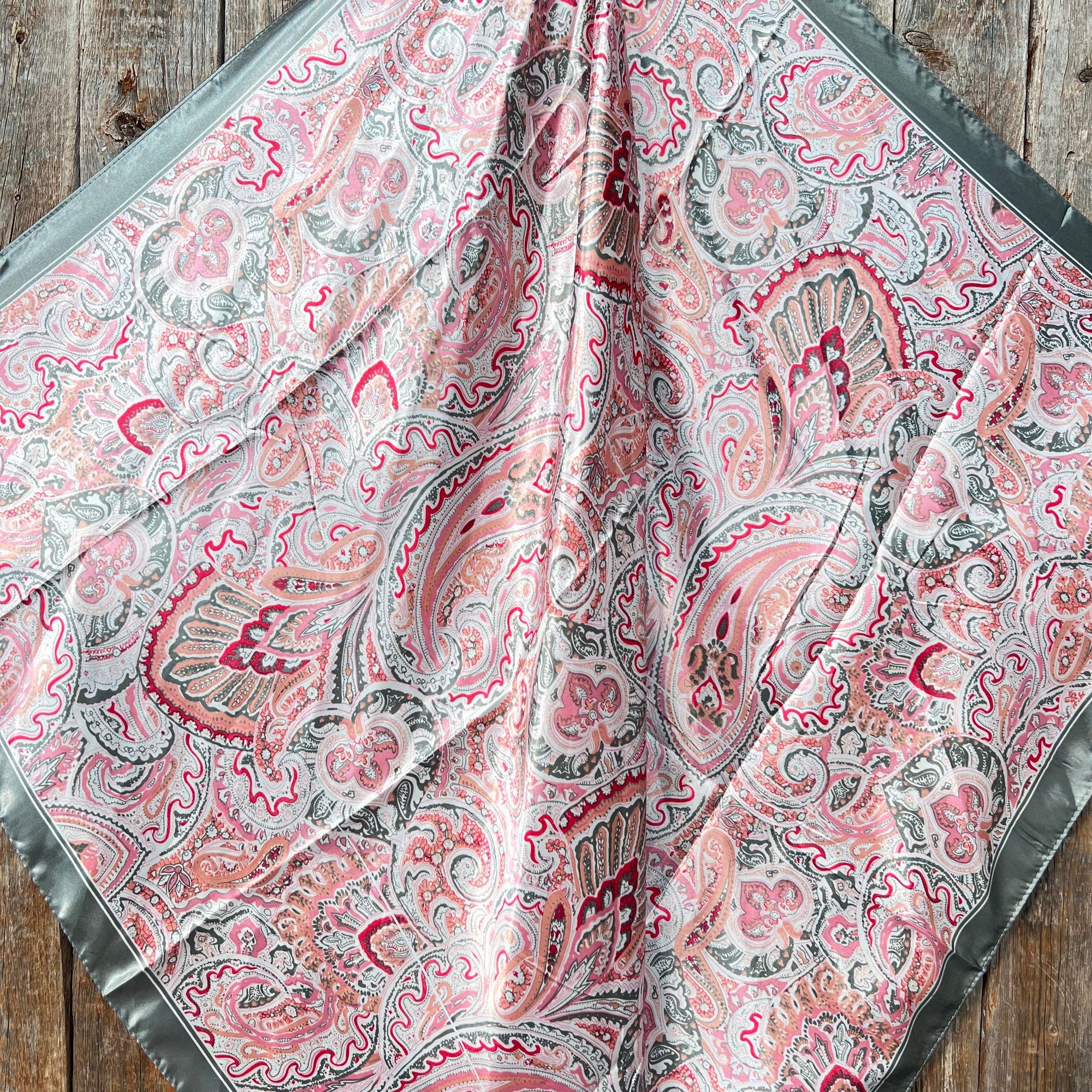 35X35"  Pink &amp; Grey Paisley Wild Rag / Scarf WR3416