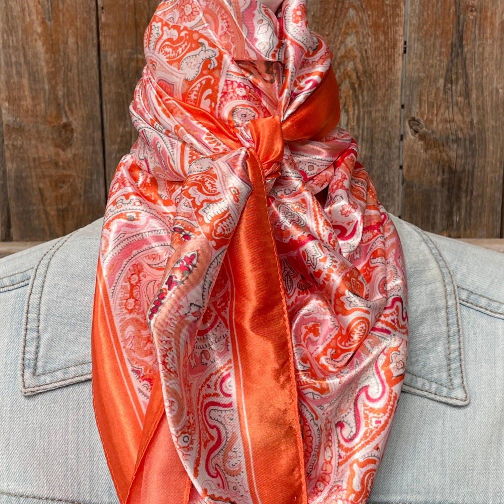 35X35"  Pink &amp; Orange Paisley Wild Rag / Scarf WR3417