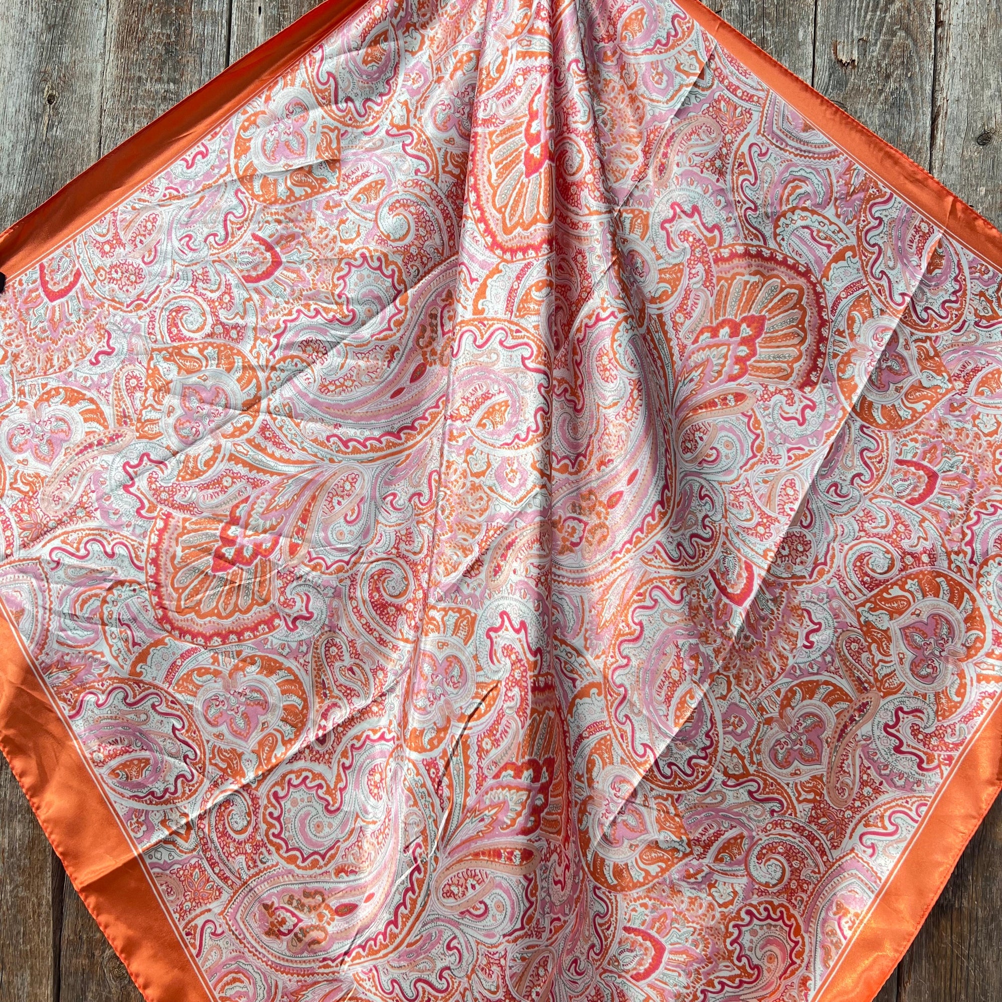 35X35"  Pink &amp; Orange Paisley Wild Rag / Scarf WR3417