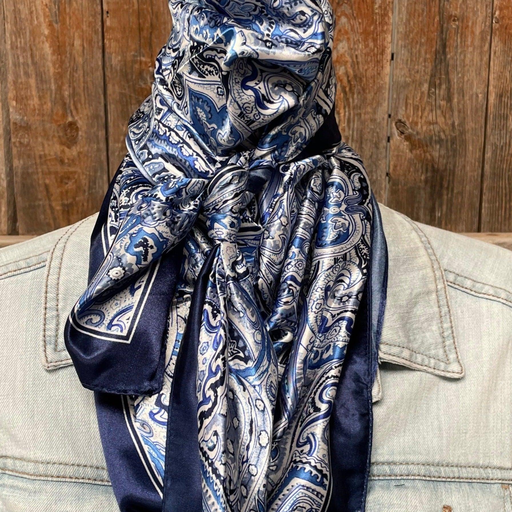 35X35"  Blue &amp; White Paisley Wild Rag / Scarf WR3418