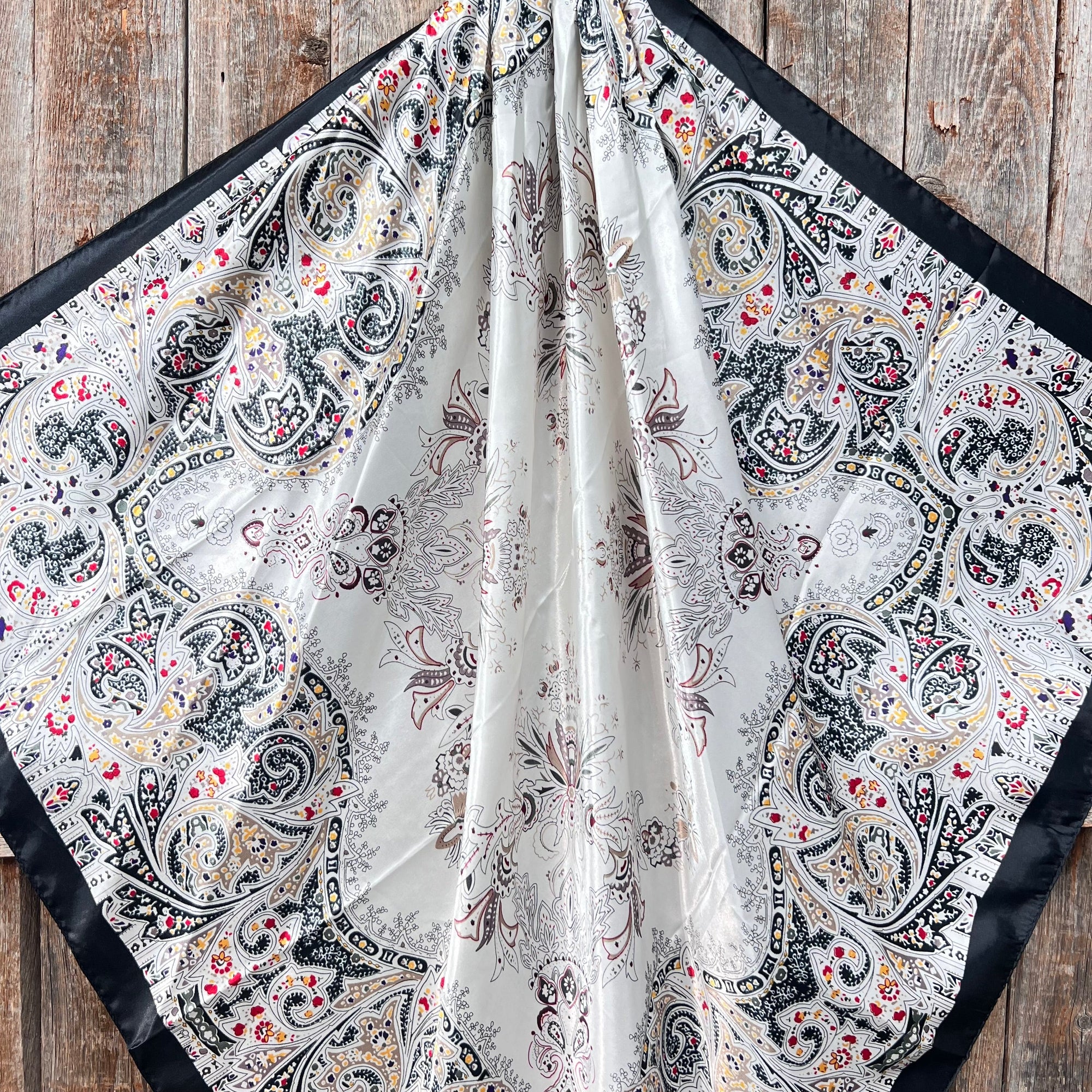 35X35"  Black Floral Wild Rag / Scarf WR3420