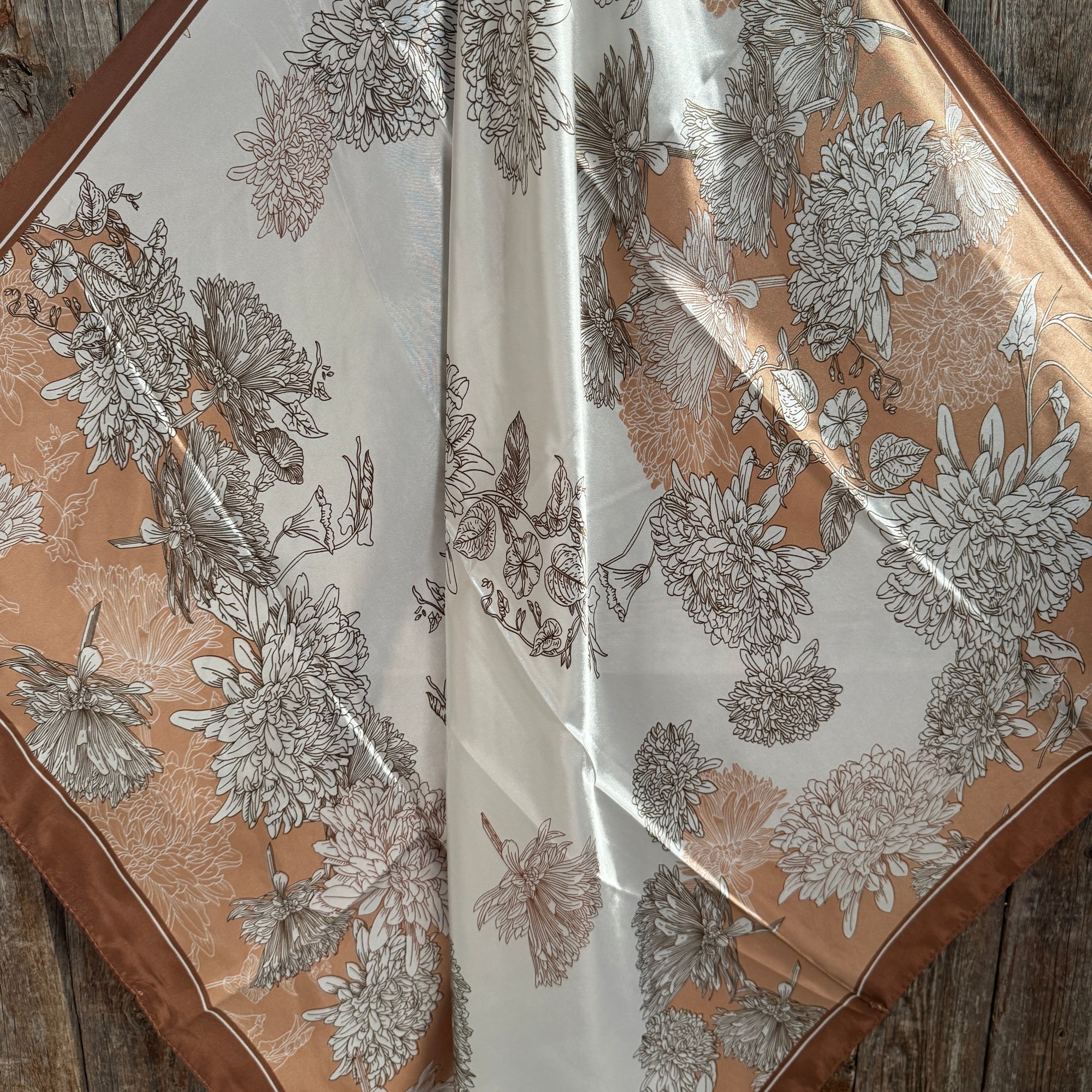 35X35" Brown and Tan Floral Wild Rag / Scarf WR3422