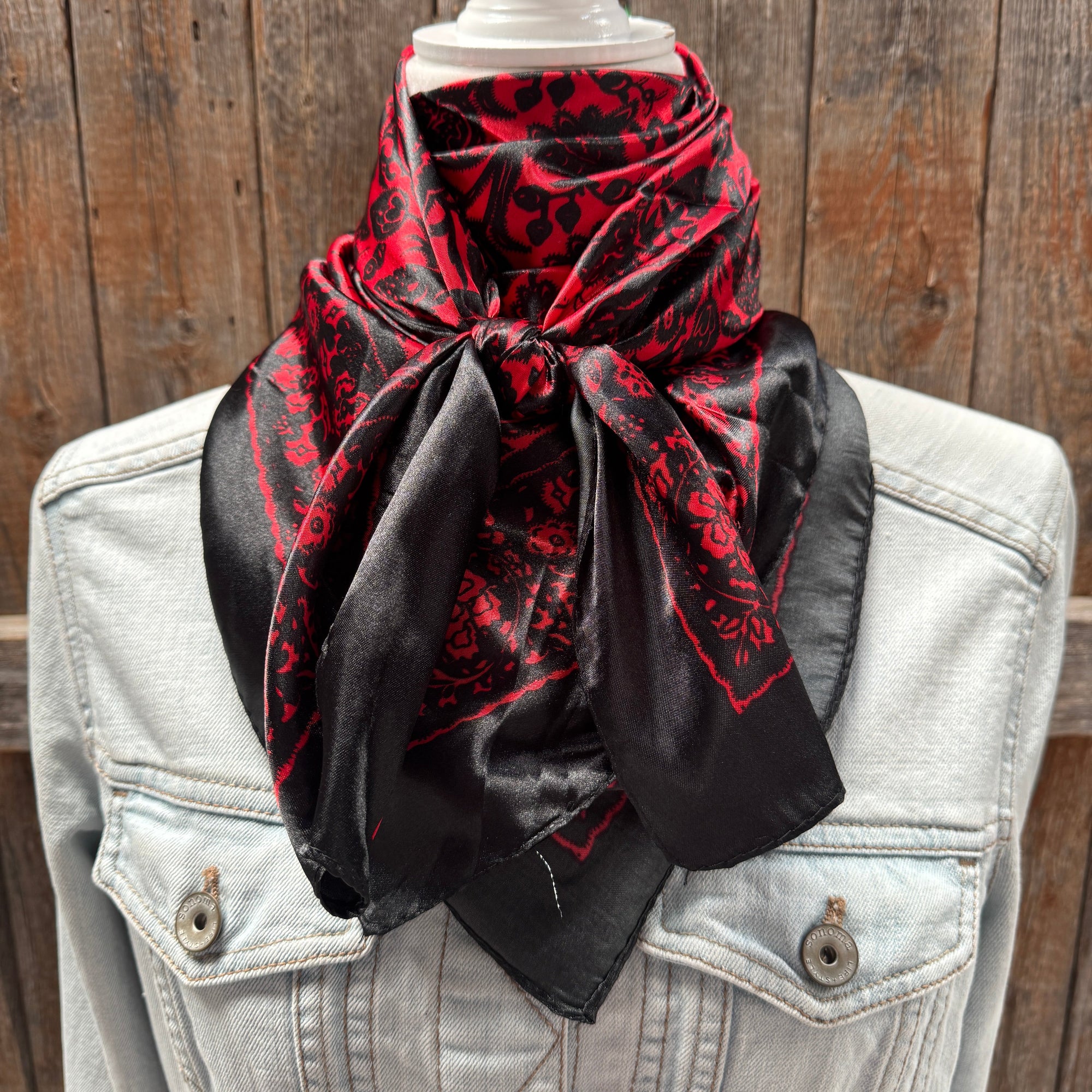 Black And Red Floral Paisley Square Wild Rag Scarf 35x35