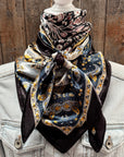 35X35" Black, Blue and Gold Floral Wild Rag / Scarf WR3455