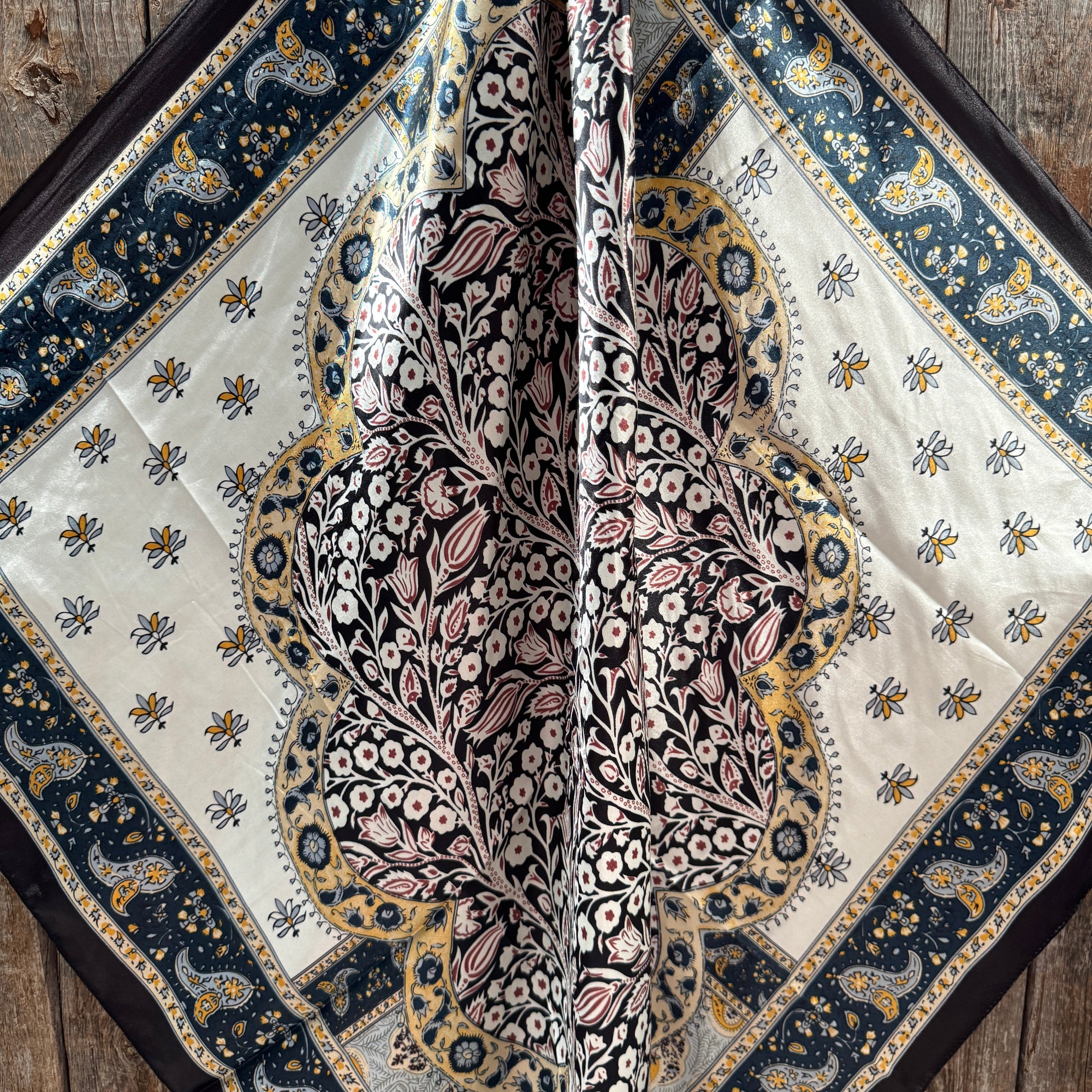 35X35" Black, Blue and Gold Floral Wild Rag / Scarf WR3455