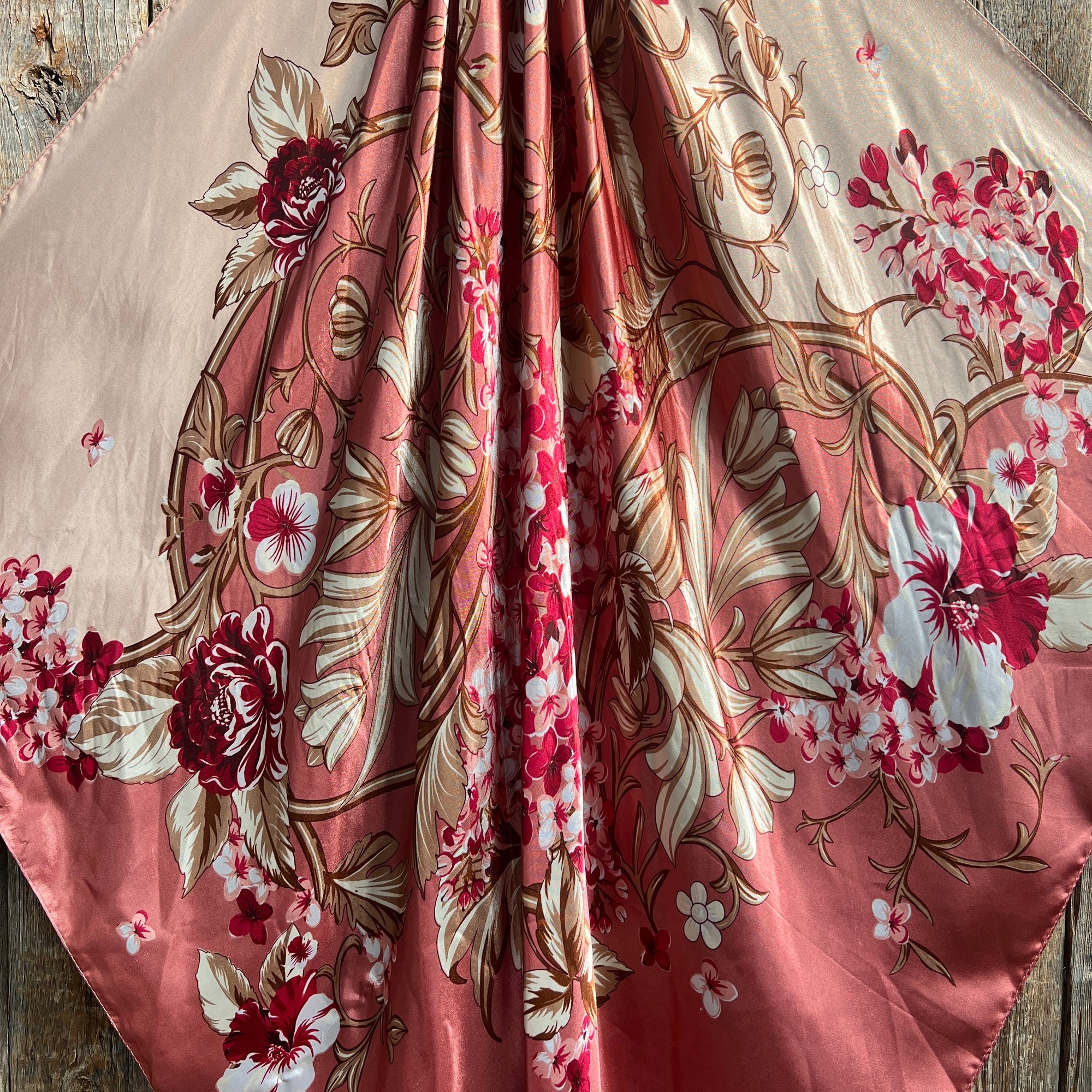 35X35" Raspberry Pink Floral Wild Rag / Scarf - Copper AB Slide WRC403A
