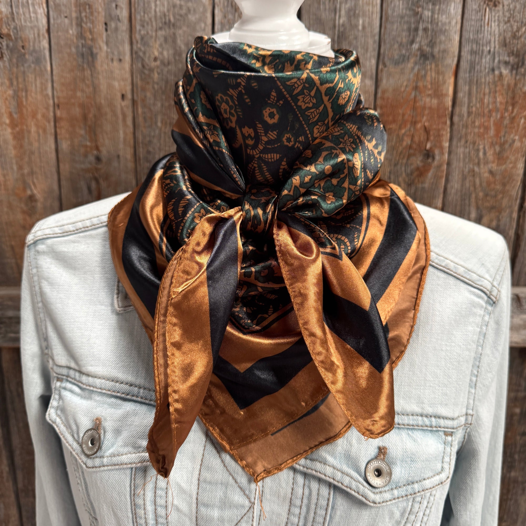 35X35" Green and Tan Floral Wild Rag / Scarf WR406
