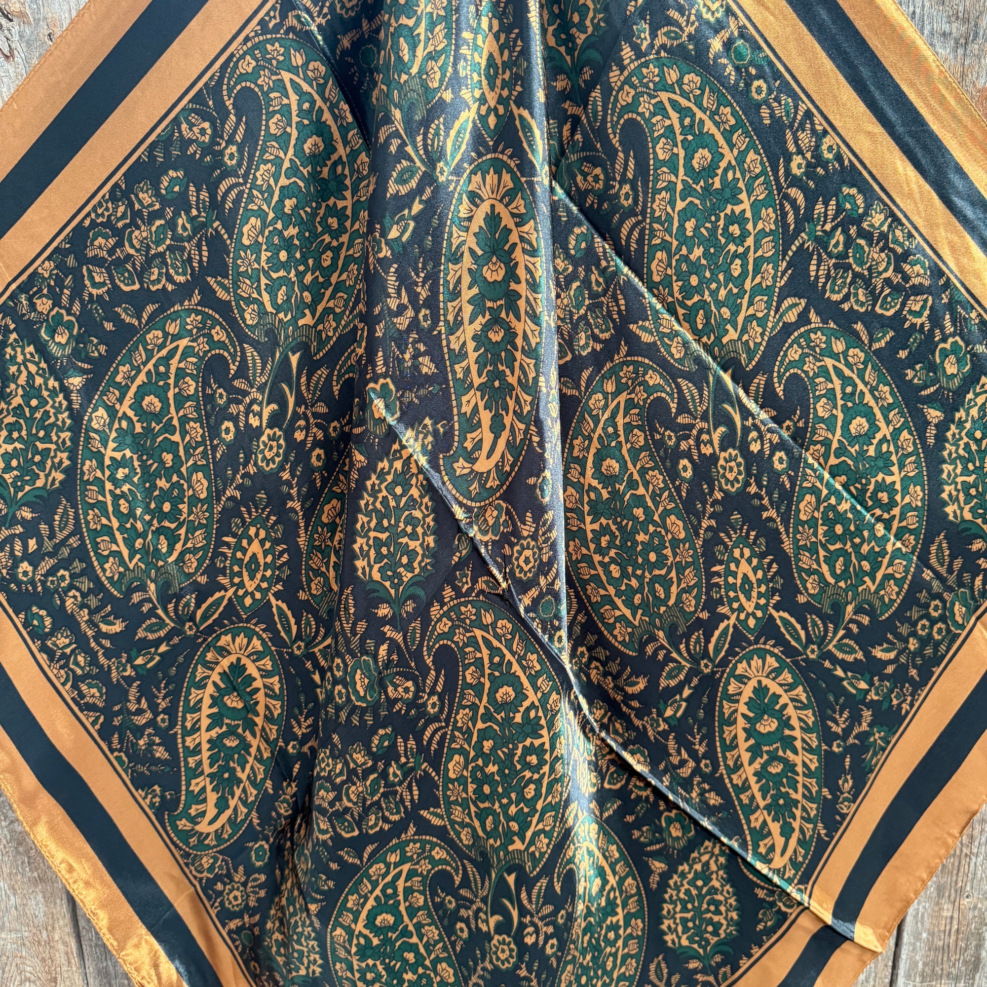 35X35" Green and Tan Floral Wild Rag / Scarf WR406