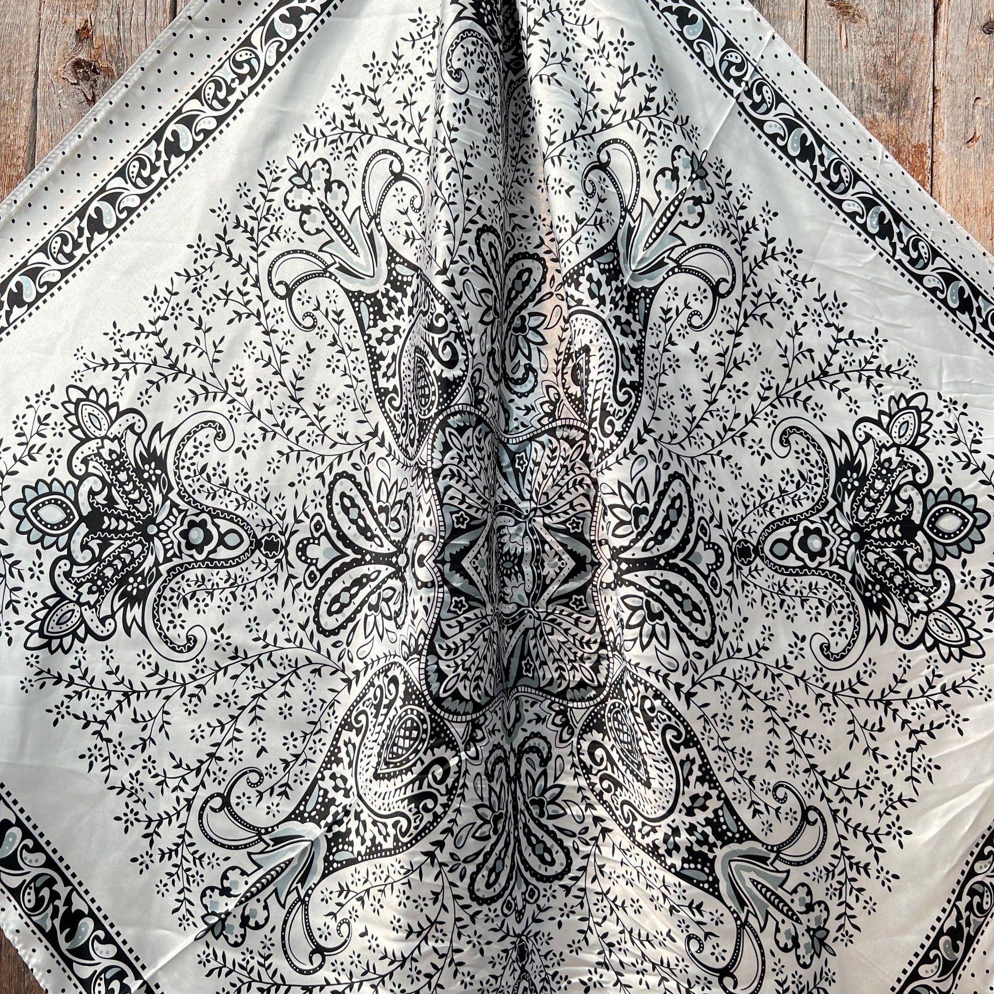 35X35" Black/White Polka Dot &amp; Paisley Wild Rag / Scarf -W132L Slide WRC444B