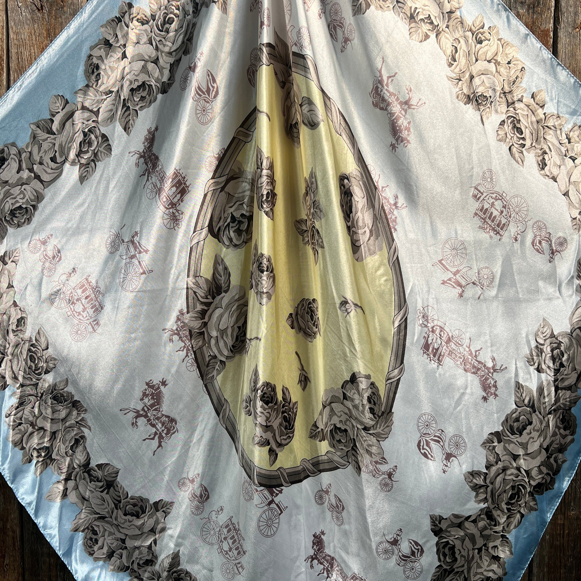 35X35" Pale Blue &amp; Cream Floral Wild Rag / Scarf - W189L Slide WRC590B