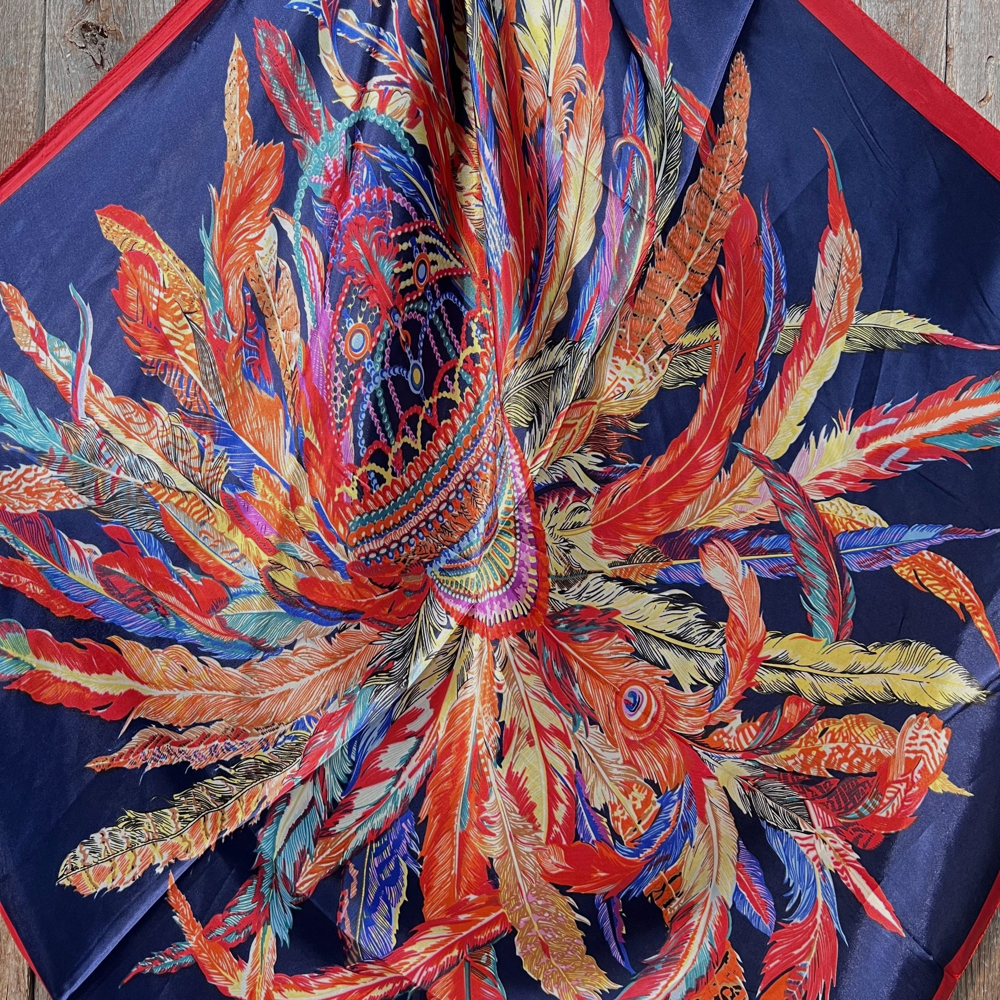 35X35" Feathers Wild Rag / Scarf - Bright Ruby &amp; AB Slide WRC642B