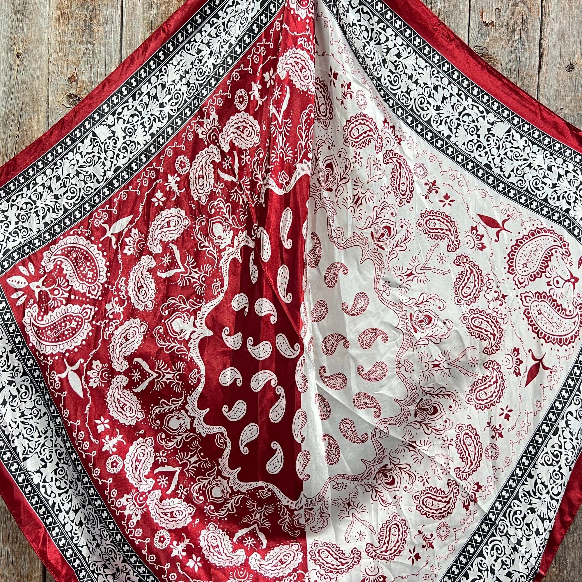 35X35"  Wine Red/Cream Paisley Wild Rag / Scarf WR687