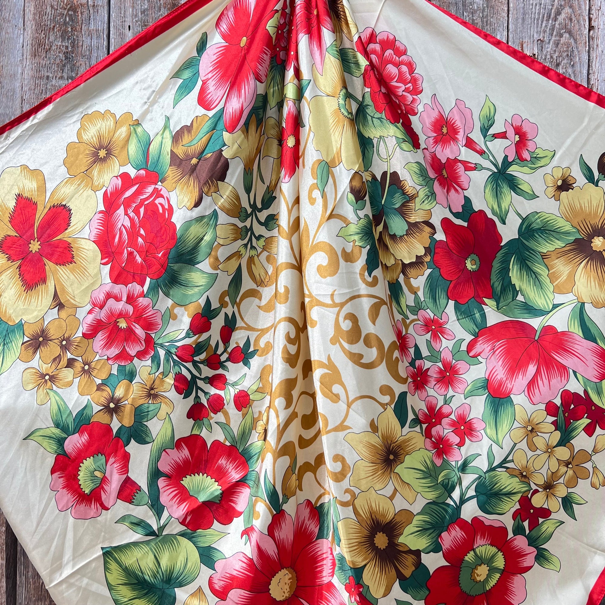 35X35" Red, Green and Gold Wild Rag / Scarf - Copper Fire Opal, Teal, AB Slide WRC832A