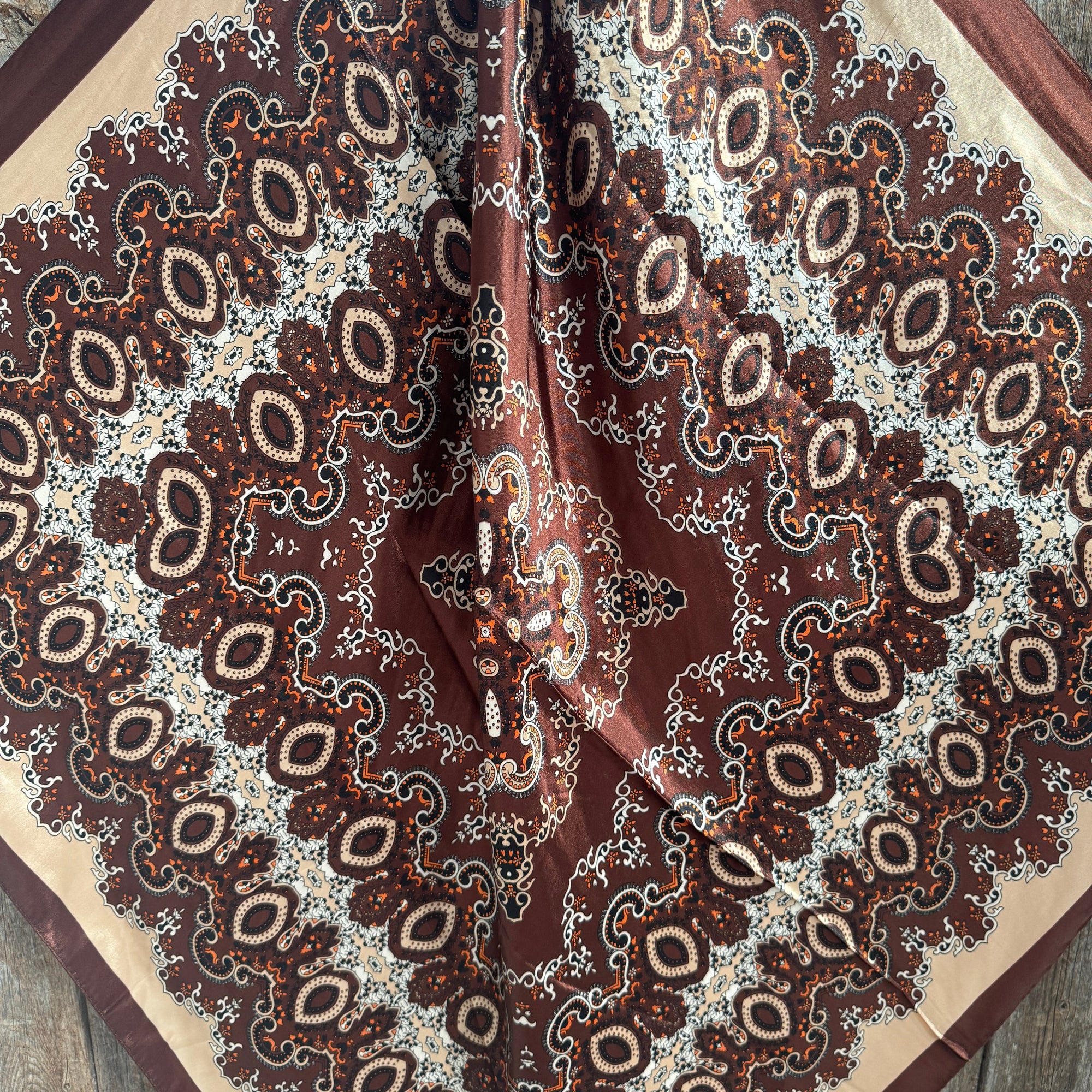 35X35"  Brown and Tan Paisley Wild Rag / Scarf WR913