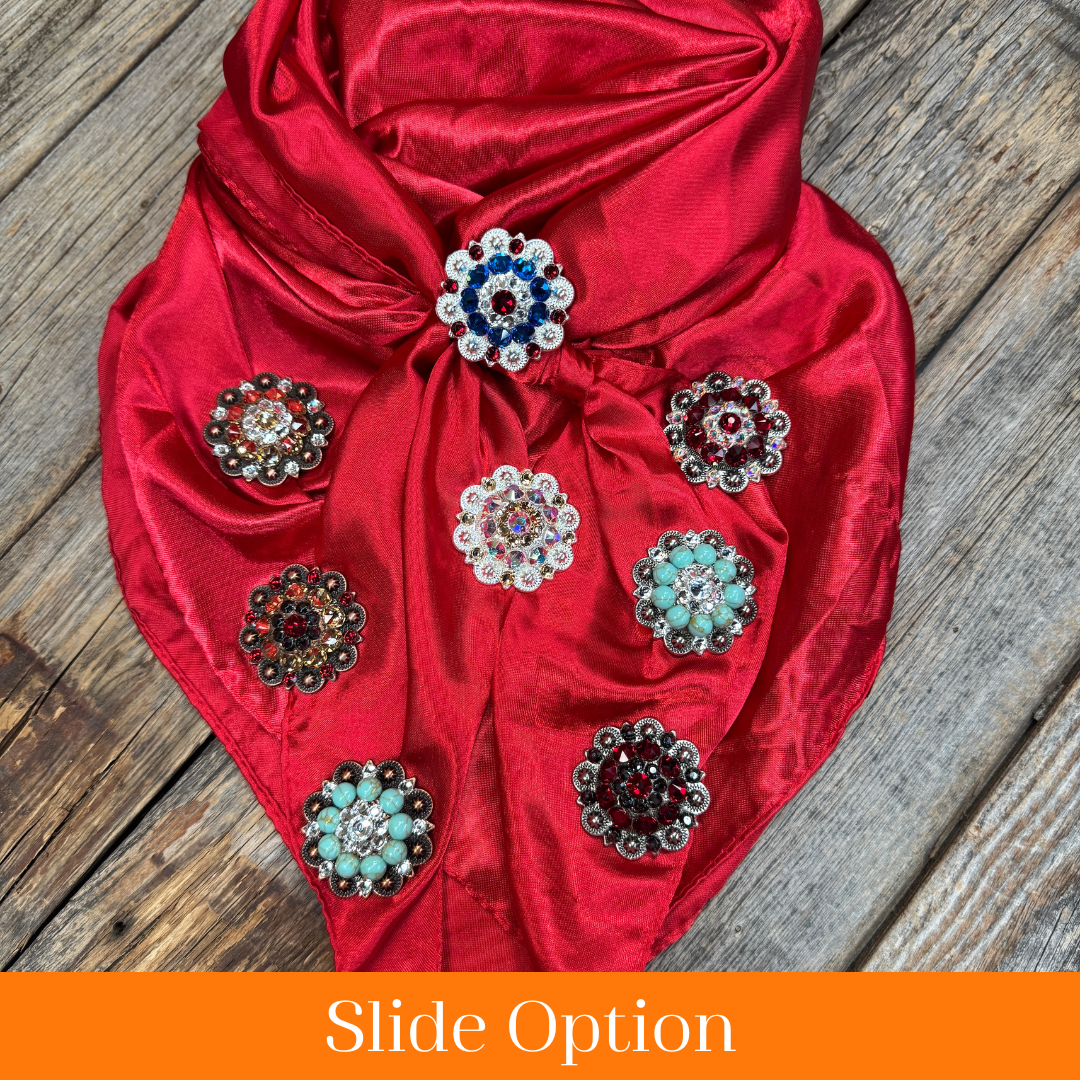35X35" Solid Electric Red Wild Rag / Scarf WRS10 - Crystal Concho Wild Rag Slides - Assorted