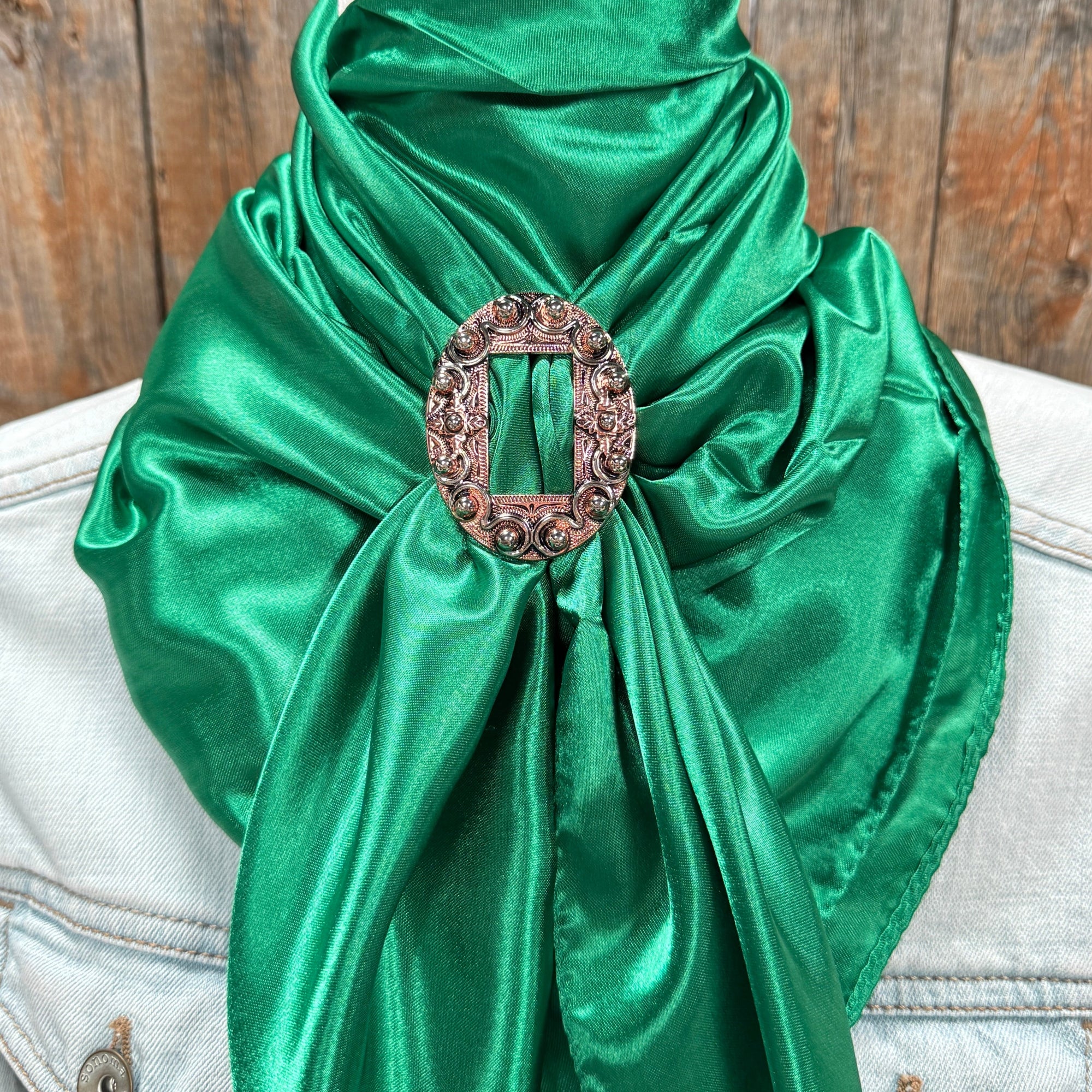 35X35" Solid Green Wild Rag / Scarf WRS18 - Buckle Wild Rag Slides - Assorted
