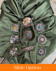 35X35" Solid Olive Wild Rag / Scarf WRS28 - Western Concho Wild Rag Slides - Assorted