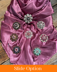 35X35" Solid Rose Wild Rag / Scarf WRS6 - Crystal Concho Wild Rag Slides - Assorted