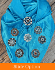 35X35" Solid Aqua Wild Rag / Scarf WRS8 - Crystal Concho Wild Rag Slides - Assorted