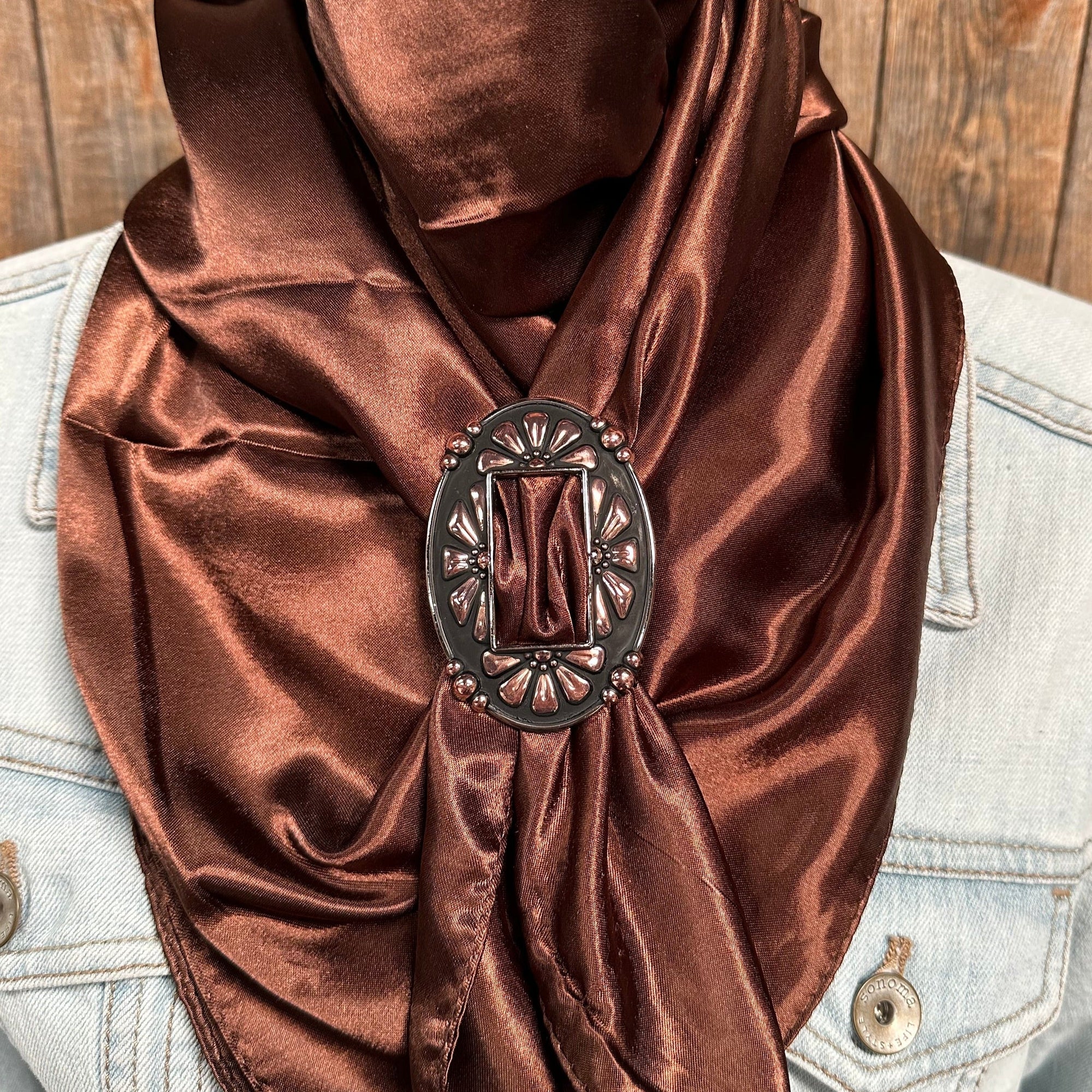 35X35" Solid Brown Wild Rag / Scarf WRS2 - Buckle Wild Rag Slides - Assorted