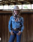 *YOUTH* LIGHT WASH STRETCH DENIM STITCHED PERFORMANCE RODEO SHIRT