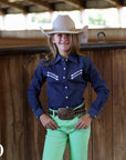 *YOUTH* STRETCH DENIM STITCHED PERFORMANCE RODEO SHIRT