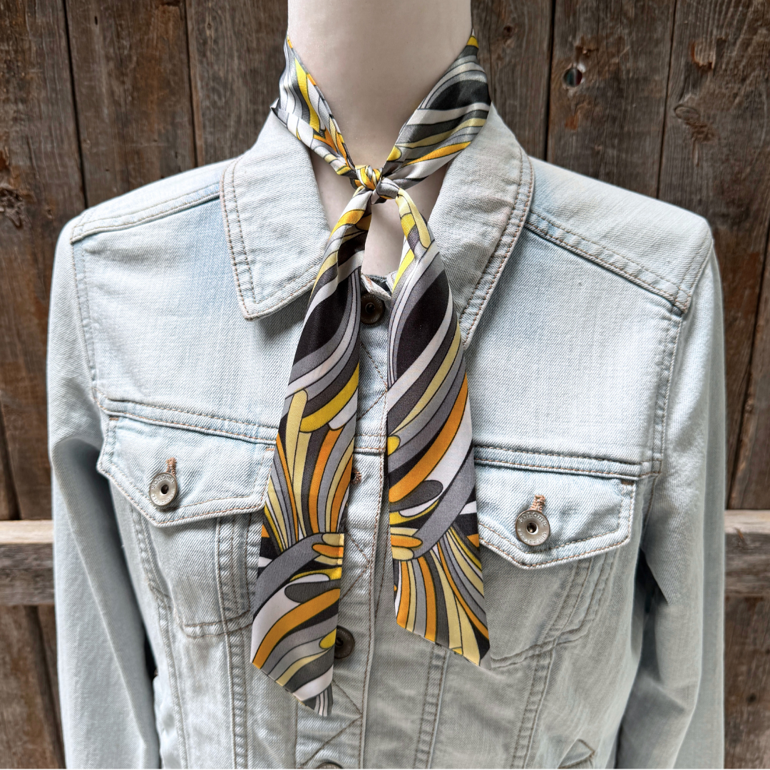Yellow and Grey Western Skinny Mini Wild Rag Scarf / Cowgirl Necktie 