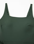 Solid Wrap Tie Waist Square Neck Swim Dress