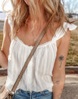 Lace Crochet Ruffle Buttoned Tank Top