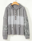 Taytum Patchwork Drawstring Hooded Long Sleeve Top