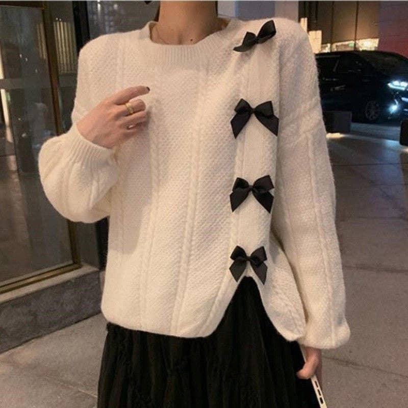 Sweet Bow Solid Color Sweater
