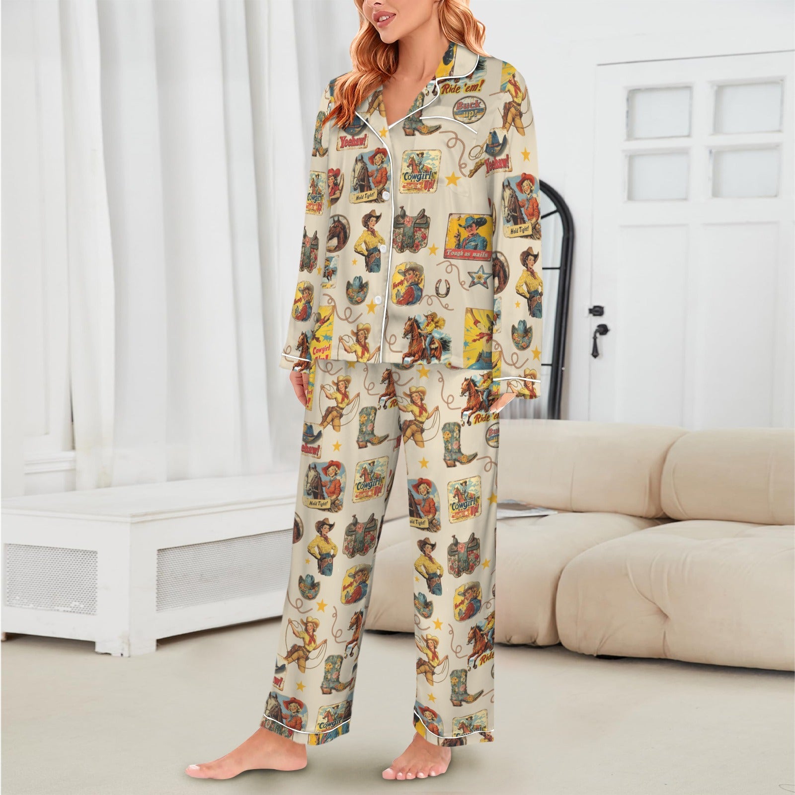 Baha Ranch Vintage Cowgirl Collage Western Rodeo Pajamas