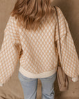 Rhombus Textured Knit Mock Neck Sweater