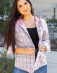 Ariella Checkered Loose Fit Buttoned Hooded Shacket