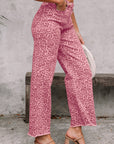 Leopard Frayed Edge High Waist Wide Leg Jeans